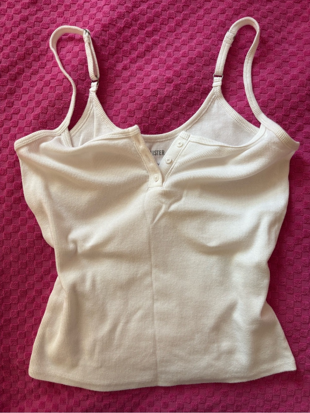 Hollister White Ribbed Henley Cami with Adjustable Straps